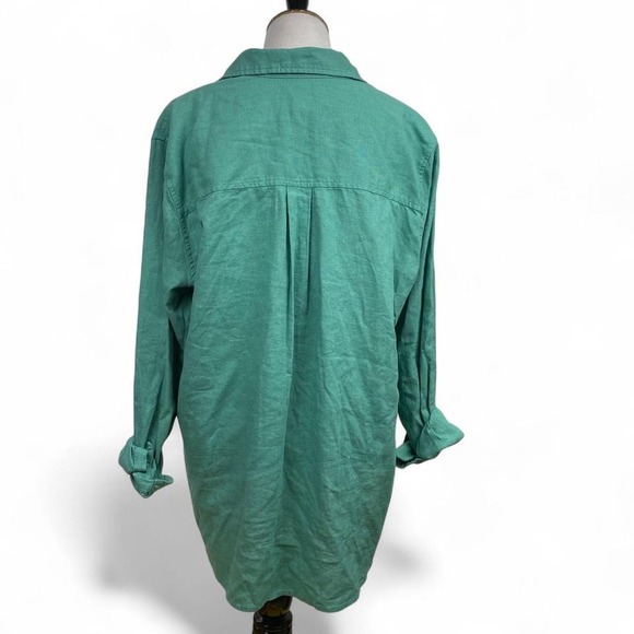 Women's Green Linen Blend button-down shirt - Picture 2 of 7